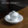 TeAware Setleri Beyaz Yeşim Porselen Çay Seti Ev Blanc De Chine Yan Tap Kupası Lüks Seramik Küçük Hediye Kutusu