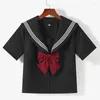 Roupas Defina o traje de marinheiro de uniforme da escola japonesa preto de três linhas JK Lady Girl Anime Cosplay Costume Top Pleated Salia Roupas
