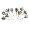 Fleurs décoratives artificielles tiges de baies de pins de Noël arrangements floraux paquet de 10 faciles à utiliser avec un câblage de tige plastique durable
