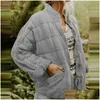 Womens Jackets Winter Coats For Women Warm Fleece Coat Loose Plain Quilted Stand Collar Zip Up Cotton Jacket Outerwear With Pocket Dro Otbxx