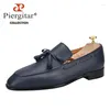 Casual Shoes Piergitar 2024 All Genuine Leather Men's Handmade Tassel Men Classic Loafer For Wedding Red Color Outsole Plus Size