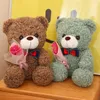 25cm Kawaii Hug Bouquet Teddy Bear Plush Toy Recheted Super Soft Bow Bow Childrens Doll namorado Crianças bebê Presente de Natal 240329