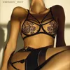 Sexy Set Aduloty Womens Erotic Underwear Thin Section See-Through Mesh Embroidery Sexy Lingerie Underwire Bra Garter Belt Thong Suit L2447