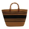 Randiga väskor Evening Beach High Capacity Cotton Thread Woven Bag Imitation Bamboo Joint French Grass Portable Women's