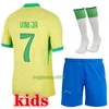 Novo 2024 Brasil Jersey Vini Jr Jerseys Home Away Kids Football Kits Socks 24 25 Brasils infantis Richarlison Rodrygo camisa de camisa