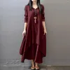 Abiti casual Donne Donne a maniche lunghe in cotone Linen Boho Abito da sera irregolare estate per donne