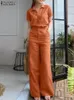 Zanzea Summer Women Matching Sets Ol Work Work Thorts Surper Shirt Shirt World Wide Leg Pants Suit Urban Tracksuits 240407