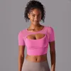 Camicie attive gutashye a colori solidi mesh mesh sexy doppia manica corta halter reggiseno che corre fitness yoga sport sports asciugabile traspirante veloce