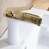 Bathroom Sink Faucets Deck Mount Brass White And Gold Faucet Single Hole Waterfall Black Basin Water Mixer Tap W3046