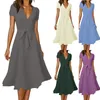 Casual Dresses Women'S Fashionable And Sexy Solid Color V-Neck Dress With Slim Fit Tie Up Big Swing Skirt A-Line For Women