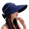 Szerokie czapki Brim Hats Hats Women Summer Recible Hat Top z zamkiem pusta górna czapka krążąca odporna na słoneczne UV Słoneczne kapelusz SŁUKONALNY duży czapka stożkowa Q240403