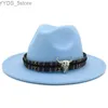 Wide Brim Hats Bucket Fedora Hat Panama Cowhead avec soufflant adulte jazz derby trilby new womens yq240407