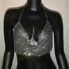 Casual party women's metal full rhinestone net suspenders sexy tight rhinestone top Ladies party top Nightclub Music Festival Spice Girls rhinestone halter