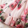 Suspend Dress for Girls Print Elegant Children Summer Casual Clothes Chiffon Kids Flower Tutu Princess Dresses 240325