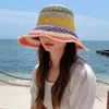 Cappelli larghi secchio Cappello Rainbow Paglie di paglia Womens Summer Sun Shade Umbrella fatta a mano Big Beach Beach Bohemian Girls Fashion Q240403