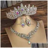 Ensemble de bijoux de mariage ensembles de bijoux Kmvexo Magnifique Crystal Ab Bridal Fashion Tiaras Boucles d'oreilles Colliers Set For Women Dress Drop Drop Dhjp4