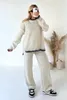 여성 몽유병 탄성 높은 허리 스트레이트 바지 2 조각 세트 여성 가을 ​​겨울 줄무늬 우아한 여성 니트 홈복 분할 스웨터