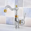 Bathroom Sink Faucets Polished Chrome Gold Color Brass Kitchen Faucet Single Handle Swivel Spout Deck Mounted Basin Mixer Taps Lsf802