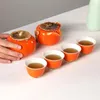 Teaware Sets Ceramic Tea Set Persimmon Shaped Household Pot Caddy Teacup Chinese Style For Gift Box Festival Gifts