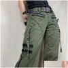 Frauen Jeans Damen Y2K Grunge Grüne Reißverschluss Verband Low Taille Cargo Hosen Gothic Punk Baggy Retro Kawaii Hosen Frauen koreanische Schweiß Dhqyk