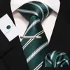 Neckband Jemygins Men Green Bands randig slips Paisley Silk Wedding Tie för män Slipsan Hanky ​​Cufflink Set Party Business Fashion Designer 240407