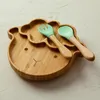 3pcs bébé alimentation bol à dîner assiette enfants alimentant la vaisselle de table de dessin en bambou en bois non glissant pour la vaisselle cuillère