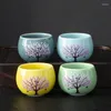 Чашки блюдцы Luwu Ceramic Teacups набор из 4 Four Seasons Cup Cherry Blossom Изменение напитков 120 мл