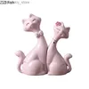 Arts and Crafts Creative Simulation Animal Sculpture Cat Cartoon Statue Couples Ceramic Animal Crafts Ornaments Home Decoration Childrens RoomL2447