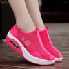 Fitness Shoes Increase Height For Women Wedge Platform Sneakers Summer Thick Sole Ladies Slip On Breathable Casual Grey