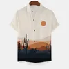 Men's Casual Shirts Summer Vacation Hawaiian Shirt Men Cactus Desert Landscape 3d Print Tropical Plant Pattern Lapel Short Sleeve Blouse