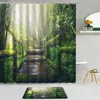 Courteaux de douche 2pcs Forest Bread Bridge Pridge 3d Waterfall Natural Bamboo Fabric Decor Not Slip Baign Mat Salle de bain