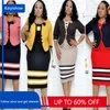 Roupas étnicas Roupas africanas FLOR IMPRESSÃO DOIS PEÇAS CONJUNTO MULHERES 2024 Escritório de outono Lady O-Gobes sem mangas Bodycon Mini DressCoat Suit