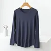 Large size Rib Tshirt ONeck Long sleeves Solid color spring Autumn Tshirt Loose casual Tee tops Base Bottoming Tees 240315