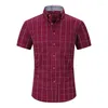 Men's Casual Shirts Summer Plaid Dress Shirt Male Good Quality Short Sleeve Button Up Slim Fit Business Plus Size M-5XL