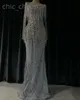 2024 ASO EBI Luxurious sier siert sirmaid Prom Dress Crystals Crystals Soirée Fête formelle Deuxième réception 50e anniversaire Robes de fiançailles robes Robe de Soiree ZJ317