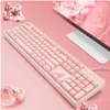 Tangentbord basaltech rosa tangentbord med LED -bakgrundsbelyst 104Key tyst spelmekanisk känsla vattentät trådbunden USB för PC Laptop Drop Deli otucq