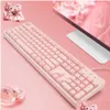 Klavyeler Basaltech pembe klavye ile LED arkadan aydınlatmalı 104Key Sessiz Oyun Mekanik Duygu PC Dizüstü Bilgisayar Drop Deli OTUCQ için Su Geçirmez Kablolu USB