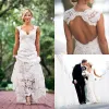 Dresses Free Shipping Sleeveless Keyhole Back V Neck A Line Elegant Custom Made Bridal Gowns Vintage 2019 Fulla Lace Beach Wedding Dresses