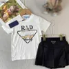 New kids designer clothes girls overskirt baby tracksuits Size 90-150 CM Short sleeved T-shirt and black short skirt 24April