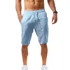 Męskie bawełniane szorty lniane spodnie męskie letnie oddychane stałe kolory spodnie fitness streetwear s5xl 240407