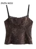 Womens Sexy Leopard Sling Print Tank Top Summer Lace Satin Slim Short Female Tops Sleeveless Lady Camisole Streetwear 240407