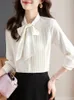 Ankunftshemd Damenbluse Vintage Arbeit Casual Tops Chic Plissee Chiffon Bow Elegante Frauen Business Shirts 240407