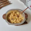 Bowls Stainless Steel Double Ear Bowl Solid Wood Handle Rice Salad Anti Drop Creative Korean Style