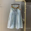 Skirts Retro Denim Skirt Women Spring And Summer Design Sense Niche High Waist Slimming Long Big Hem A- Line 2024