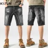Men's Shorts Mens denim shorts summer shorts jeans ultra-thin straight paint patch work mens motorcycle shorts knee pants quality J240407
