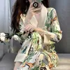 home clothing Large size lightweight luxurious high-end ice silk pajamas womens long sleep spring and autumn sets new home clothing printed animalsL2403