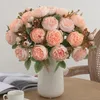 Flores decorativas de 32 cm de rosa seda peony artificial Flower Bouquet Fake for Home Wedding Interior Decoration