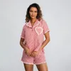 Frauen Nachtwäsche 2 -teilige Lounge Wear Sets Sommerplaid Kurzarm Rüste Trim Lteel Tops Elastic Band Shorts Pyjama