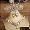 Ensemble de bijoux de mariage ensembles de bijoux Kmvexo Magnifique Crystal Ab Bridal Fashion Tiaras Boucles d'oreilles Colliers Set For Women Dress Drop Drop Dhjp4