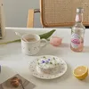 Tazze di piattini fatti a mano tazza di caffè in ceramica a mano dipinto a mano francese tè pomeridiano e set di piattini set moderni desktop artistico vetro d'acqua artistico